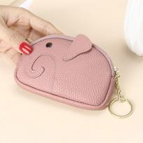 Pu Leather Cartoon Elephant Head Wallet Change Purse Card Bag Money Bag Women Coin Purse Key Ring Zipper Storage Bags