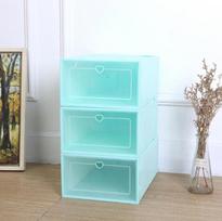 1PC Foldable Clear Shoes Storage Box Plastic Stackable Shoe Organizer S žalia