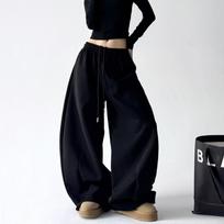 Unisex Dark Blue Wide-Leg Sweatpants: Winter Arrival, Plus Velvet, Thick, Heavy-Weight, Loose Fit, Versatile Sports Pants Medium juoda