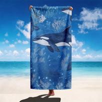 1pc Orca Whale Ocean Beach Towel, Absorbent Unisex, Swimming Surfing Pool Party Essential, Outdoor/Bathroom Use, Perfect Holiday W40*H60(CM)