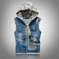 Slim-fit Men's Ripped Denim Vest Hooded Denim Vest Men's Denim Vest M