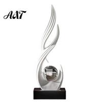 Modern Feng Shui Desk Accessory Abstract Decorative Sculpture with Clear Crystal Ball, Flowing Curve Tabletop Decor Statue Golden for Office