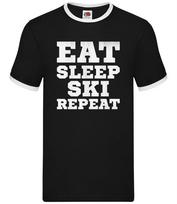 Eat Sleep Ski Repeat - Mens Ringer - Skier Skiing Snow Holiday Winter L