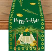 Green Etrog Lulav Aravah Happy Sukkot Table Runner Dresser Scarves Decor Sukkah Kitchen Dining Table Runner for Home Party Decor 150x33cm