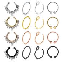 Full Diamond Nose Ring Jewelry Gold Silver Flower Edge Nose Septum Ring Fake Face Nose Piercing Septum Cuff Sterling Silver