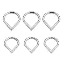 F136 Titanium Alloy Diamond Heart Nose Ring Body Piercing Jewelry Snap-On Water Drop Earrings  Punk Style Unisex 1.2*8mm