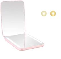 Handheld Pocket Mirror Portable Folding Handheld 1X/2X Magnification LED Compact Travel Pocket Makeup Mirror, Compact Mirror