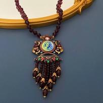 Vintage Western Court-style Rhinestone Inlaid Human Head Tassel Pendant Necklace