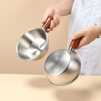 Peach Wood Small Stainless Steel Pot for Noodles, Snacks, and Baby Food. Small (14cm diameter)
