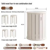 Round Solid Wood Stackable Stool for Home, Living Room, Dining Room - Easy to Store & Versatile, Set of 4.