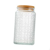 1000 ml su mediniu dangteliu grūdų kanistras, stiklinis sandėliukas, skirtas saldainiams riešutams ryžiams A