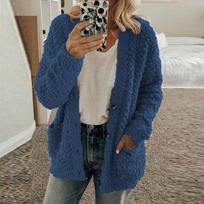 Women Casual Plus Size Plush Sweater Pockets Outerwear Buttons Cardigan Coat XXXXL