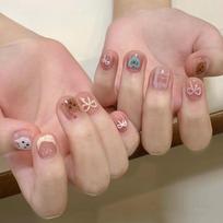 24PCS Y2k Short Square Press on Fake Nails Cute Star Swirl Stripes French False Nails for Hot Girls Sweet Cool Wearable Manicure white