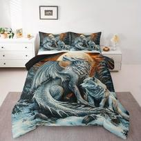 3pcs Castle Fairy Dragon Wolf r Set Queen/King Size 3D Western Wildlife Duvet Cover Set Women Men Adults Jungle Animal Duvet Cover Set&EU Single(135x200cm)