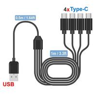 USB C Splitter Multi Charging Cable,USB A/C to Type C Charging Cord, with 4 Type-C Connectors for Cell Phones Tablets and More gray