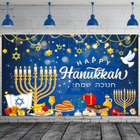 Judaism Happy Hanukkah Backdrop Jewish Jesus Passover Candlestick Party Candles Bread Decor Photography Background Photo Studio 120X90CM