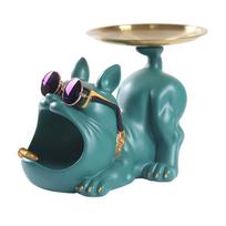 French Bulldog Widget Plate Resin Crafts Dog Model Holding Tray for Living Room Hallway Home Decoration