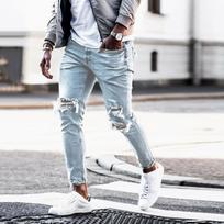 Men Stretchy Baggy Straight Leg Jeans Comfortable Loose Waist Casual Denim Pants Plus Size for Daily Wear S šviesiai mėlyna spalva