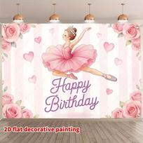 2D Premium Printed Ballerina Happy Birthday Backdrop for Girls' Party 47.2x31.5inch/120*80cm
