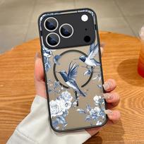 Thin Ring Magnetic For Magsafe Case For iPhone 17 Pro Max Case iPhone 16 15 14 13 Pro Max 17E White Flowers Print Hybrid TPU+PC Matte Cover iPhone 16 Pro