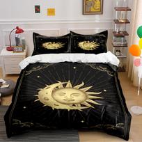 Sun and Moon Black Starry Bedding Set Bedding set (1 duvet cover, 2 pillowcases, duvet not included) 135x200cm