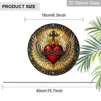 1pc 2D Flat Cross Stained Glass Suncatcher, 6.3/7.87 inch Religious Christian Stained Glass Suncatcher, Window Suncatcher Decor, Sacred Heart of 6.3inch