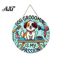 Durable Wood Wall Hanging Dog Grooming Wooden Sign, Cartoon Decoration, Decorative Theme Ornaments Cute Puppy Plaque for Pet Shop Salon Door A