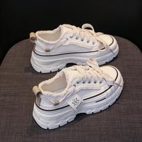 Autumn New Women's Canvas Shoes Round Head Thick Soles Fringed Denim Casual Shoes Increased Height Sports 36