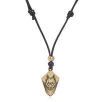 Vintage Wolf Head Pendant Necklace for Men, Retro Wax Rope Chain, Beaded Sweater Necklace