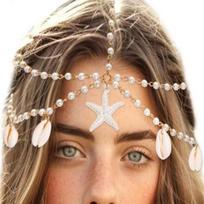 Starfish Boho Head Chain Pearl Beaded Head Piece Bohemian Hair Chain  Summer Vacation