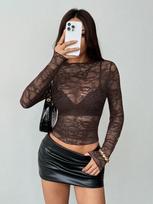 2026 Women's Solid Color Lace Slim Fit Round Neck Long Sleeve T-shirt Medium
