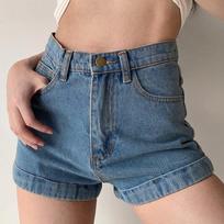 High Waist Denim Shorts for Women Summer Blue Retro Curled Wide Leg Hot Pants Casual Jeans Slim Fit Y2K Clothing S mėlyna