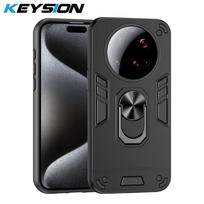 KEYSION Atsparus smūgiams šarvuotas dėklas Xiaomi 15 Ultra, minkštas silikonas + PC žiedas laikiklis, telefono galinis dangtelis Xiaomi 15 Ultra 5G for Xiaomi 15 Ultra juoda
