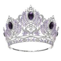 Baroque Big Diadem Rhinestone Crystal Tiaras for Queen Bridal Wedding Head Jewelry Large Crown Pageant Bride Headwear gray