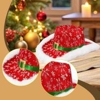 Christmas Cowboy Hat Holiday Cap for Themed Party Cosplay Xmas White Snowflakes