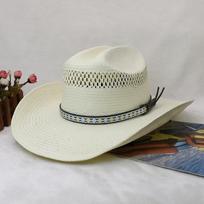 Hand-Woven Straw Hand-Woven Western Panama Cowboy Hat Knight Hat Beach Visor Hat Men L（58-60cm）