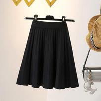 Updated Autumn and Winter High-waisted Slim Knitted Pleated Skirt Fat Mm Belly-covering A-line Skirt L