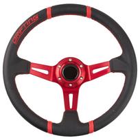 35cm Apvalus Gilios Lėkštės Lenktynių Drifto Sportinis Vairas Aliuminio 3 Stipinų Juodos Odos Efekto raudona