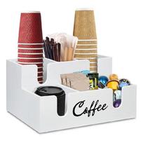 Stylish Black Finish Coffee Accessories Tray Designed For Neatly Storing Cups Spoons And Creamers balta
