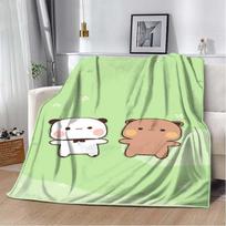 Cartoon Print Bear and Pa Blanket Cute Bubu Dudu Series Kids Warm Flannel Blanket Soft Comfortable Home Bed Office Travel Sleep 75cmx90cm