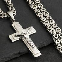 Jėzaus kryžiaus ilga bizantiška grandinėlė nerūdijančio plieno karoliai pakabukai vyrams krikščionių nukryžiuotojo karoliai religiniai papuošalai 60cm 24inch sidabras