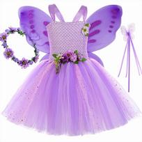 Purple Fairy Princess Dress with Wings for Kids S
