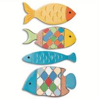 Beach Theme Wood Fish Wall Decor 2D Fish Shaped Wooden Fish Hanging Sign  Living Room 4Pcs