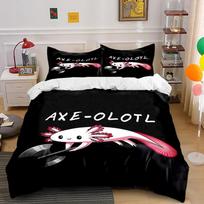 Cute Axolotl Cartoon Black Bedding Set Bedding set (1 duvet cover, 2 pillowcases, duvet not included) 135x200cm
