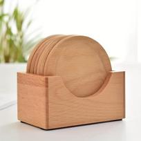 Natural Beech Wood Coaster Set Heat Resistant Non-Slip 4Pcs Portable for Picnic Travel Home Kitchen Use one size