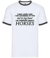 My Head I'm Thinking About Horses - Mens Ringer - Horse Riding Jockey S