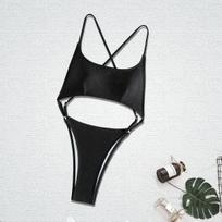 New One-Piece Women'S Swimsuit Halter Sexy European And American Style Fine Flash Black Bikini M juoda