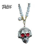 Ghost Head Rearview Mirror Accessory Skull Car Hanging Ornament, Gothic Faux Pearl Chain Auto Rear Black White Decor View Charm, Funny Vehicle A