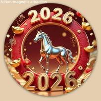 Fridge Magnet - Happy New Year 2026 Spring Festival Decor With Red Envelope Horse And Lantern Sturdy Kitchen Home Decor