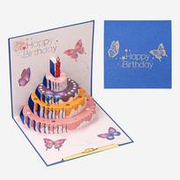 Gifts 3D Happy Birthday Greeting Card DIY Warm Butterfly Cake Card Cartoon Three-dimensional Fold Post Cards Party